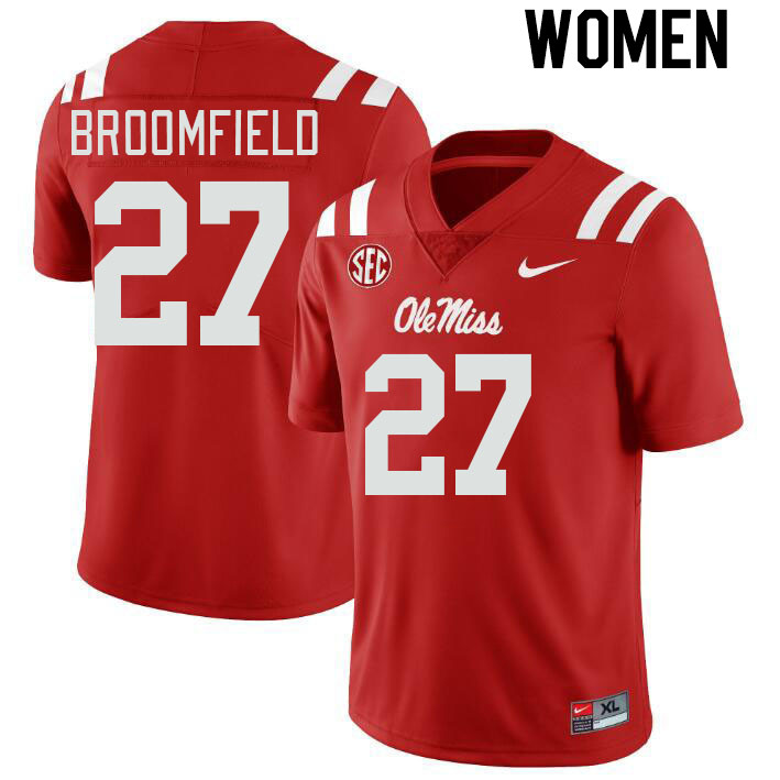 Women #27 Pat Broomfield Ole Miss Rebels College Football Jerseys Stitched-Red